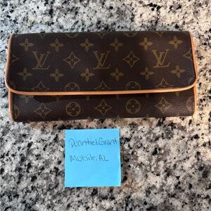 Louis Vuitton Monogram Clutch Wallet in Brown with Tan Trim